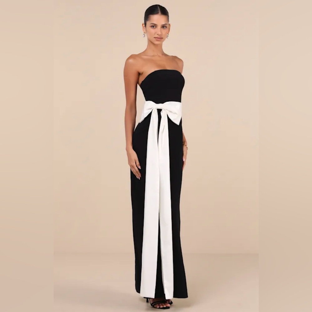 Lulu's Black and White Strapless Maxi Dress